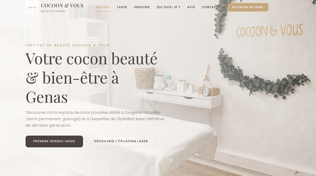 Capture d'écran de la page d'accueil du site Cocoon & Vous à Genas